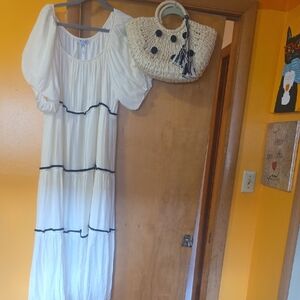 Polygram Slight Off White Maxi Dress with Black Trim Accents